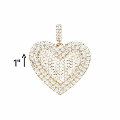 Bubbly Iced Out Round Zirconia Heart Pendant 1" Charm - C415919