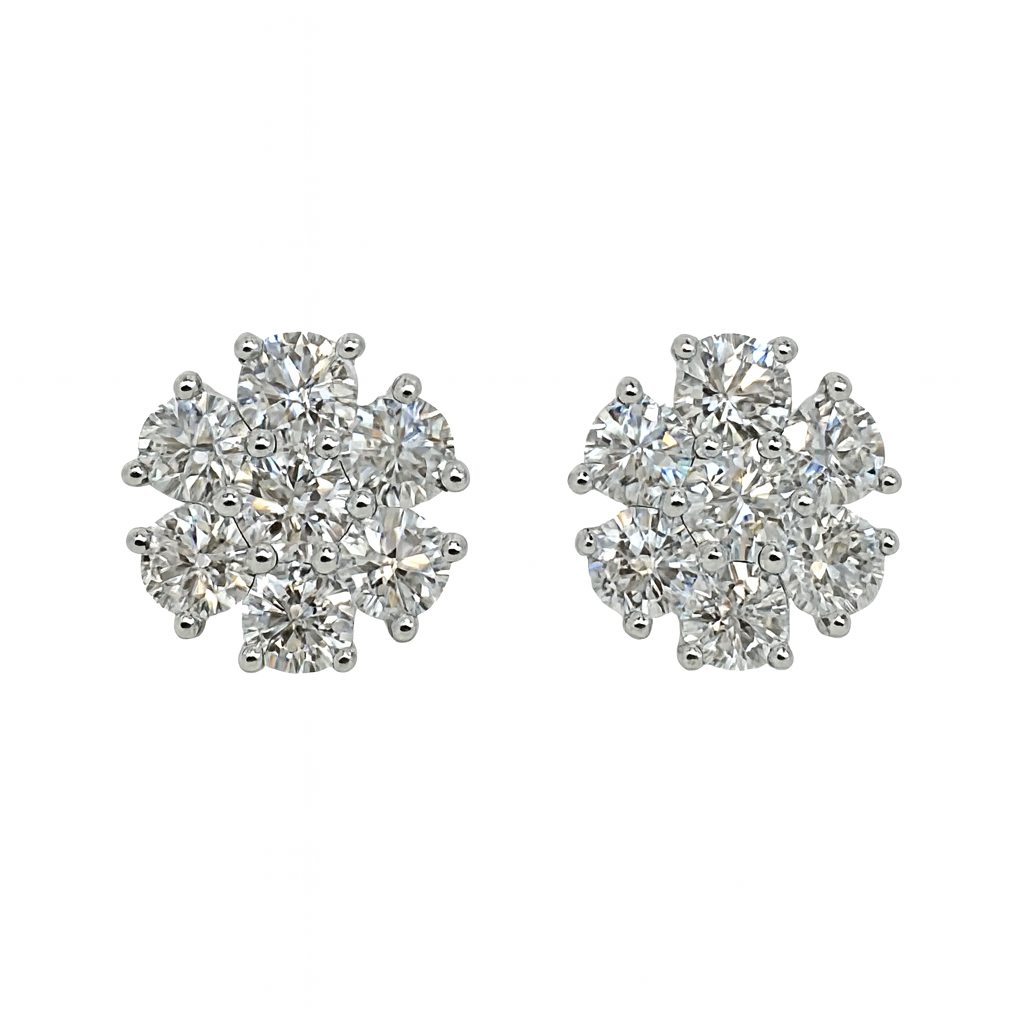14K Golden Empire Flower Earrings Diamond Stud