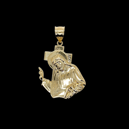 14K Gold Plain Jesus Carrying Cross Pendant