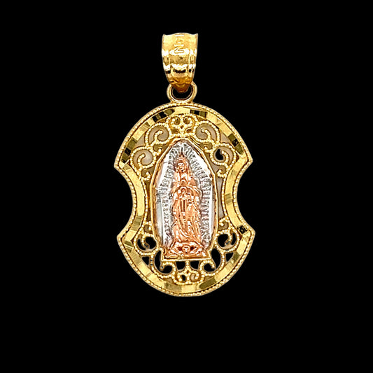 Colgante de Virgen de Guadalupe de dos tonos de oro de 14 quilates