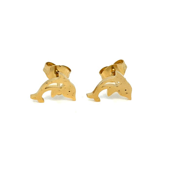 Stainless Steel 18k Gold Plated Unisex Non Tarnishing Dolphin Necklace & Earrings Set