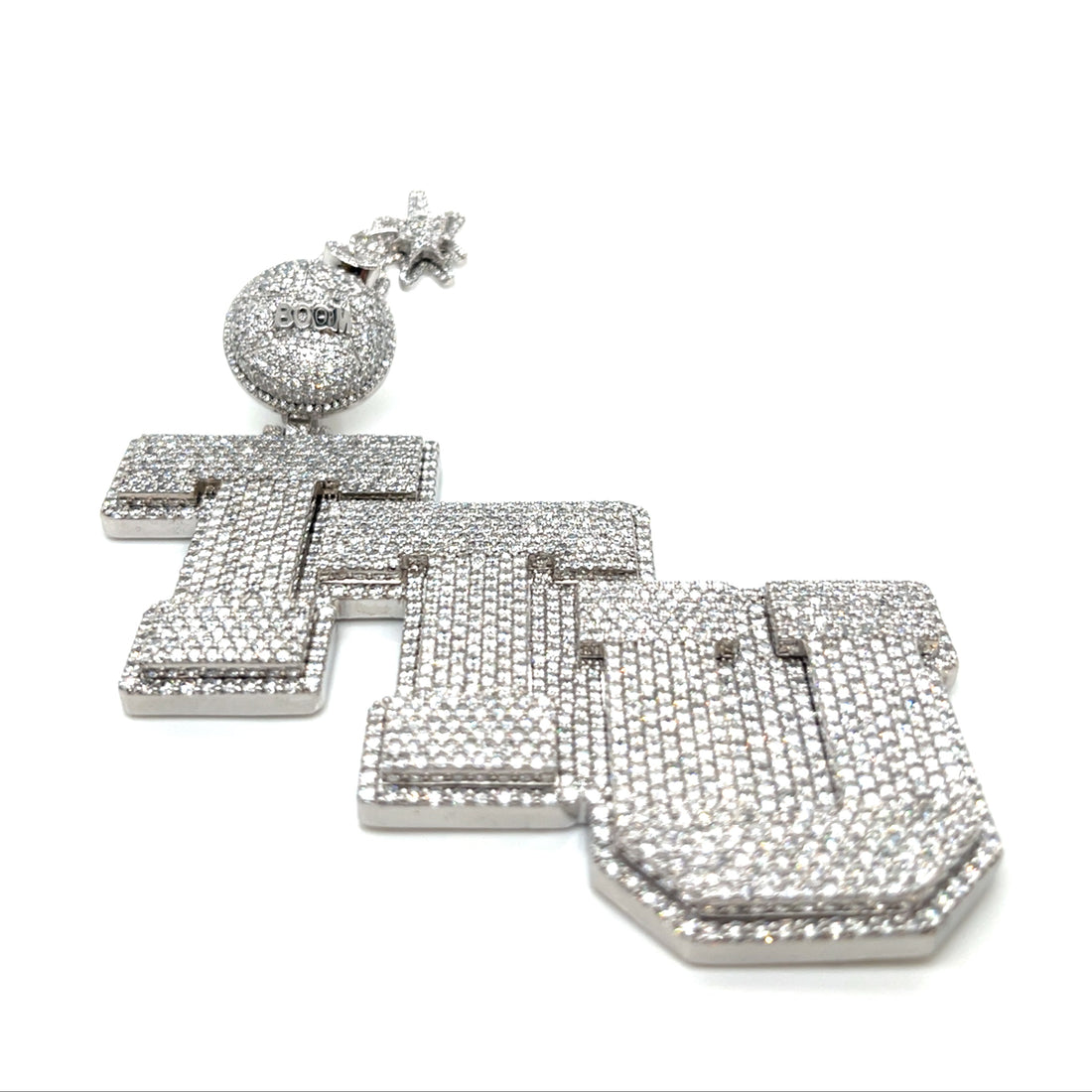 TTU Custom Silver Pendant with Bomb Detail in Moissanite or Cubic Zirconia