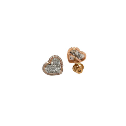 14K Gold Heart Shaped Screw back Earrings With Round & Baguette Natural Diamonds 0.41ct  -  ER00252