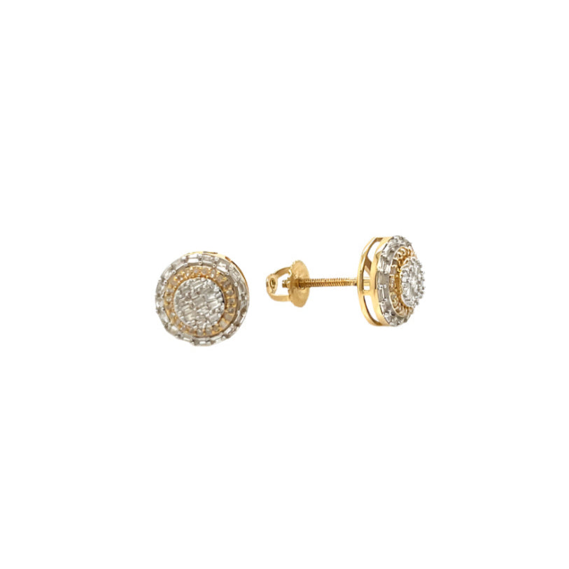 14K Two Gold Circle Shaped Screw back Earrings With 0.56ct of Natural Diamonds  - ER00413