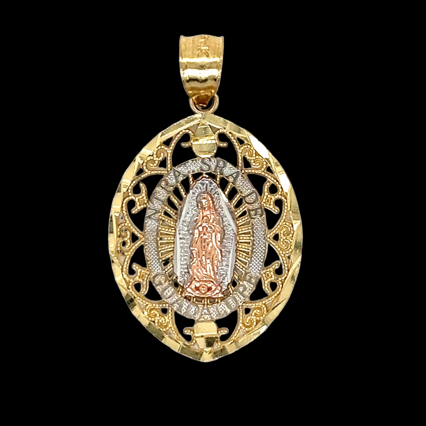 14K Gold Oval Two Tone Virgen De Guadalupe Pendant