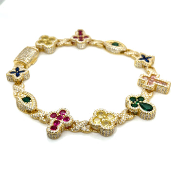 Sterling Silver Multi-Color Cross & Symbol Moissanite Bracelet – Gold & Silver Options