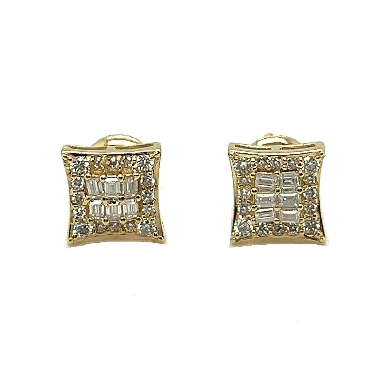 Stunning 10K Gold baguette & Round Square 0.44CT Moissanite Screw back EarringsG207093