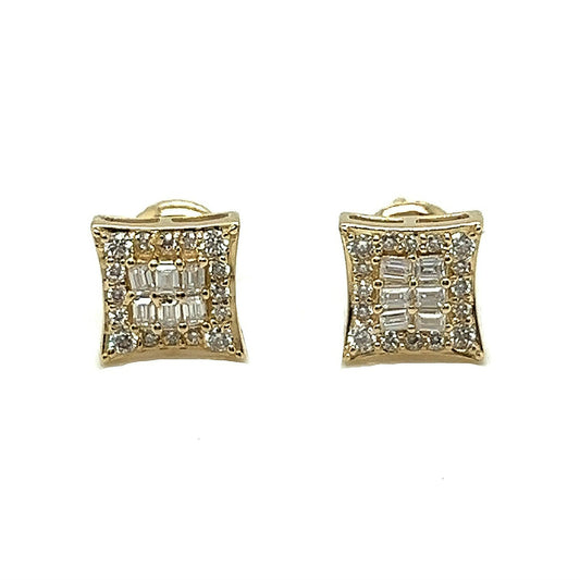 Stunning 10K Gold baguette & Round Square 0.44CT Moissanite Screw back EarringsG207093