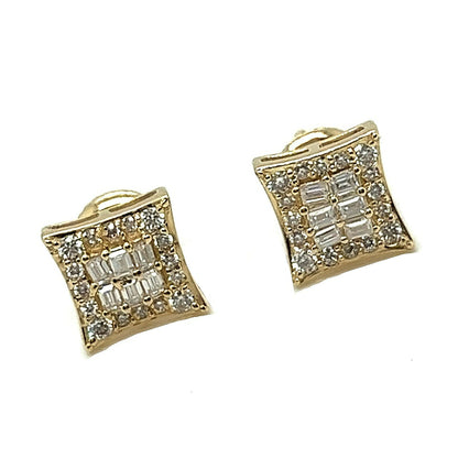 Stunning 10K Gold baguette & Round Square 0.44CT Moissanite Screw back EarringsG207093