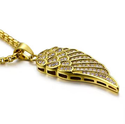 Luxury Jewelry Stainless Steel Gold Plated Angel Wings Electroplated Pendant Necklace