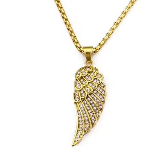 Luxury Jewelry Stainless Steel Gold Plated Angel Wings Electroplated Pendant Necklace