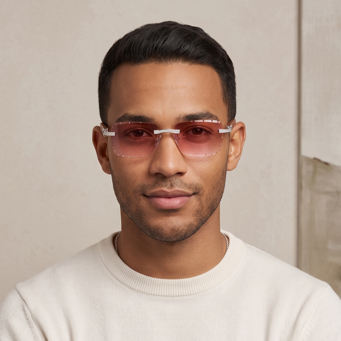 Red Lens Iced-Out Wood Sunglasses
