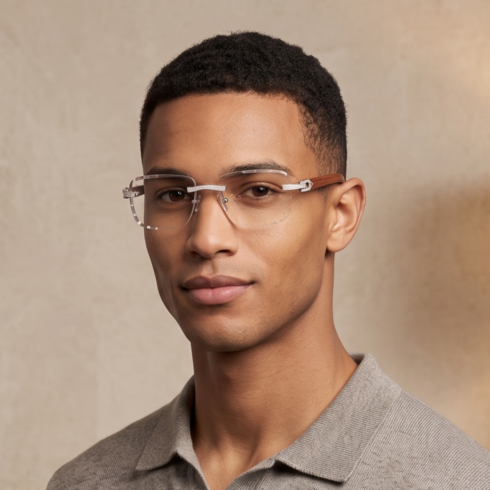 Clear Lens Iced-Out Wood Glasses