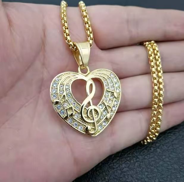 Trendy Stainless Steel Musical Note Heart Pendant Jewelry with Necklace