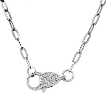 Pavé Lock Paperclip Necklace in Sterling Silver