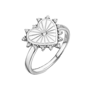 Sterling Silver CZ Heart Signet Ring