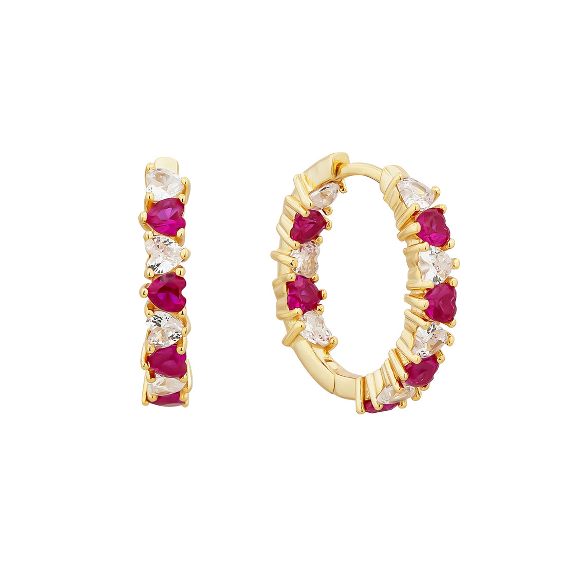 Heart Shaped CZ Hoop Earrings in Sterling Silver