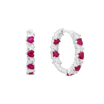 Heart Shaped CZ Hoop Earrings in Sterling Silver