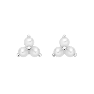Sterling Silver Triple Pearl Stud Earrings