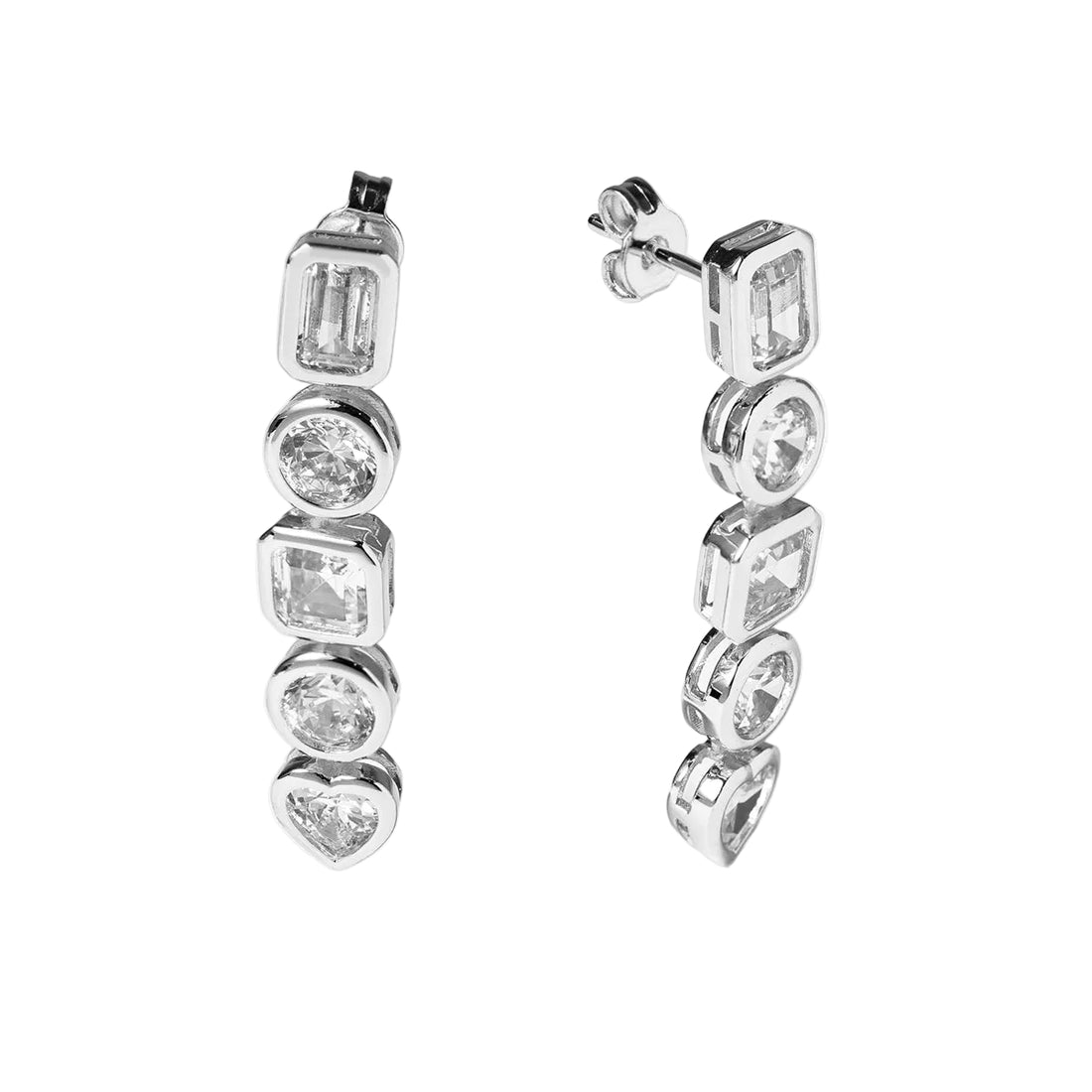 Sterling Silver CZ Multi-Shape Drop Earrings
