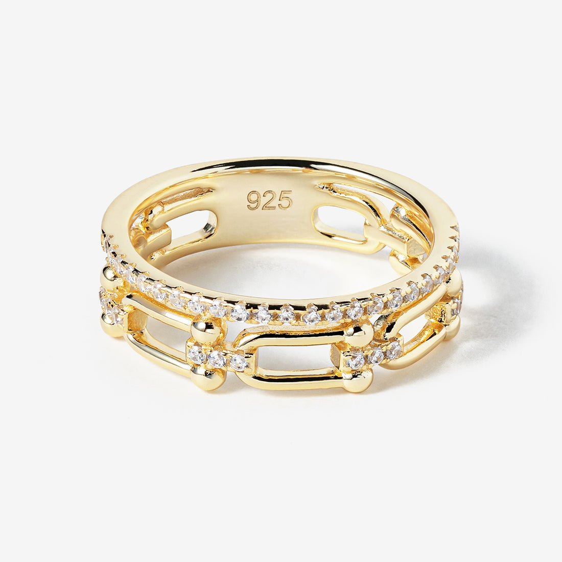 Sterling Silver Double Band CZ Link Ring