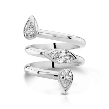 Sterling Silver Spiral CZ Ring with Pear & Marquise Cuts