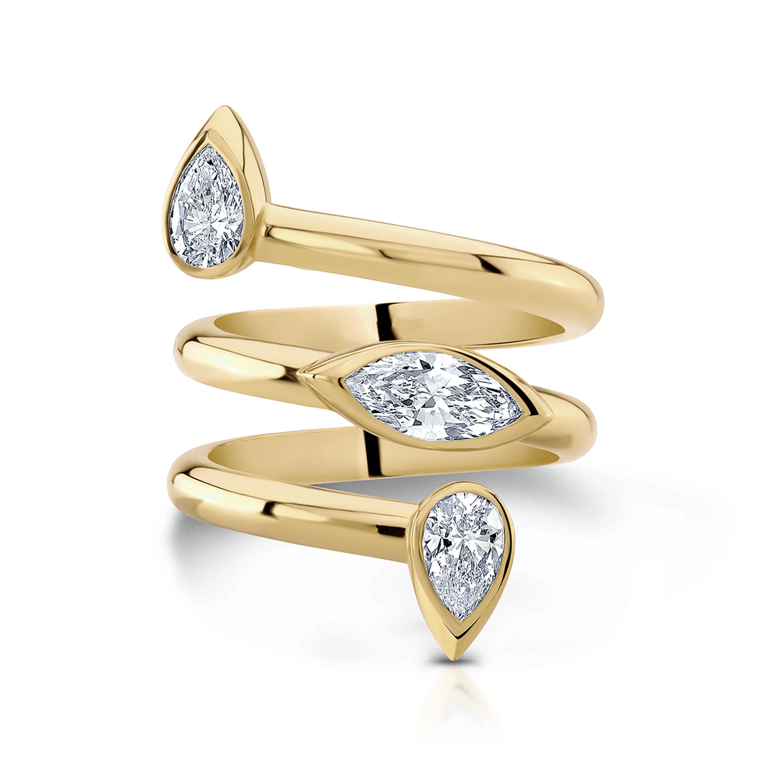 Sterling Silver Spiral CZ Ring with Pear & Marquise Cuts