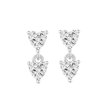 Heart Shaped Cubic Zirconia Drop Earrings in Sterling Silver