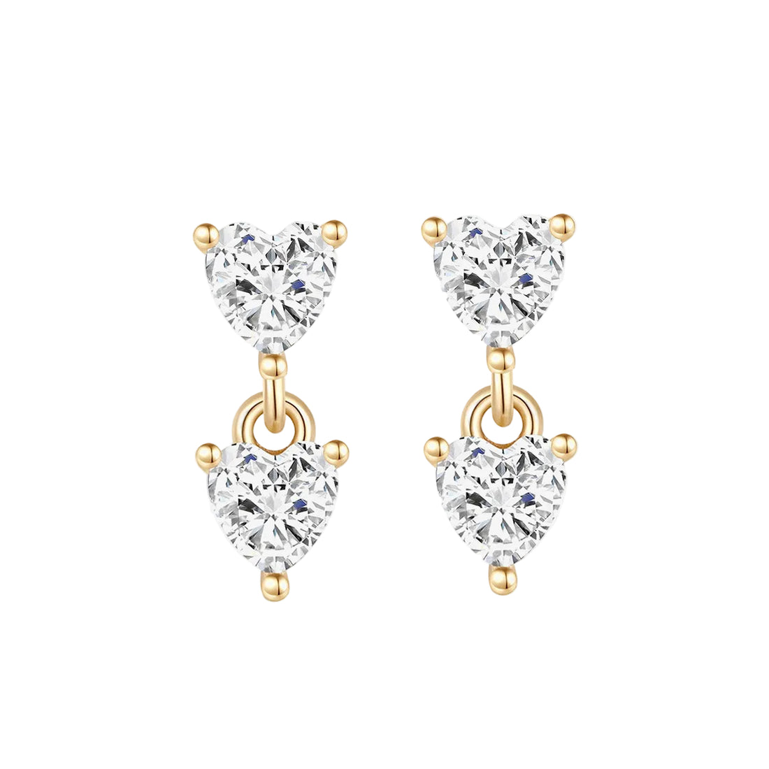 Heart Shaped Cubic Zirconia Drop Earrings in Sterling Silver