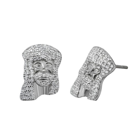 Iced Out Unisex Solid Jesus Face Screw 0.79CT Moissanite Silver 925 Earrings - M200029