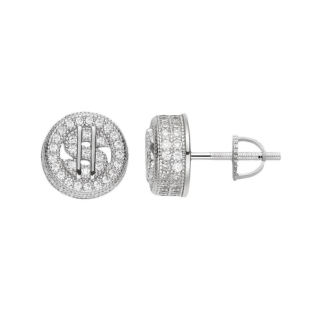 Dollar Sign Money Screw Silver 1.03CT Moissanite Earrings - M205749