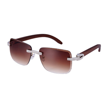 Brown Lens Iced-Out Wood Sunglasses