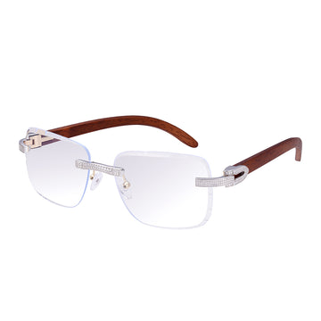 Clear Lens Iced-Out Wood Glasses