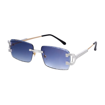 Rimless Sunglasses Metal Blue Lens