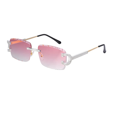 Rimless Sunglasses Metal Red Lens