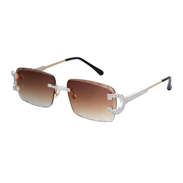 Rimless Sunglasses Metal Brown Lens