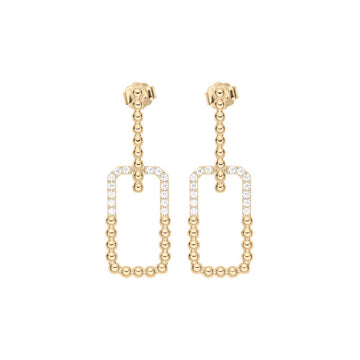 Modern Silver Linked Beaded and Cubic Zirconia Drop Earrings