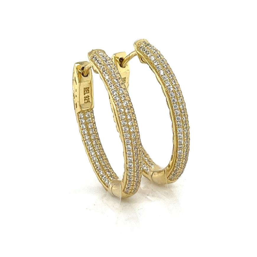 Shining Bright Zirconia Oval Shaped Hoops Sterling Earrings - C274739