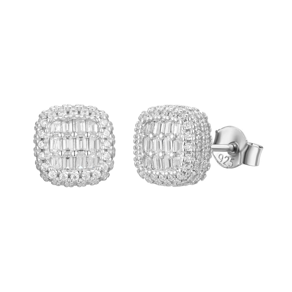 Baguette & Round Pavé Square Stud Earrings