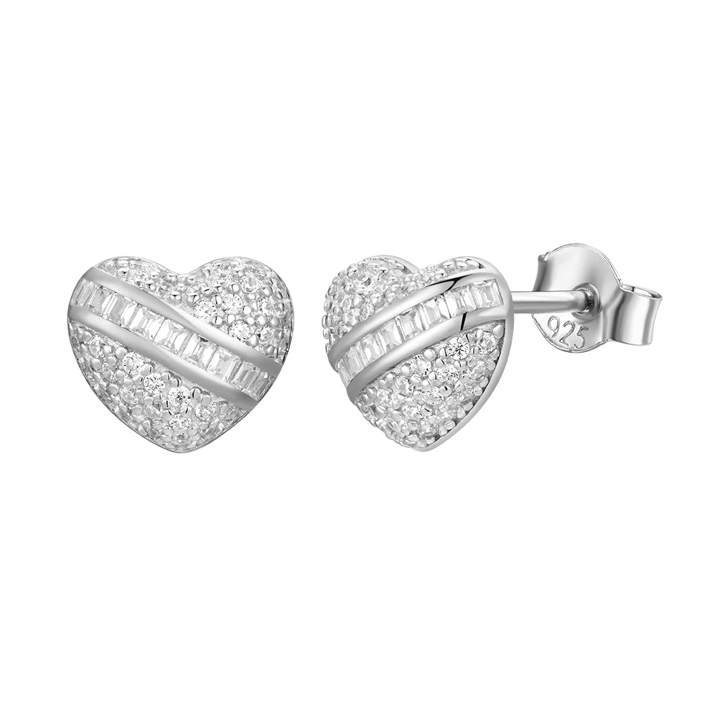 Baguette Stripe Pavé Heart Stud Earring