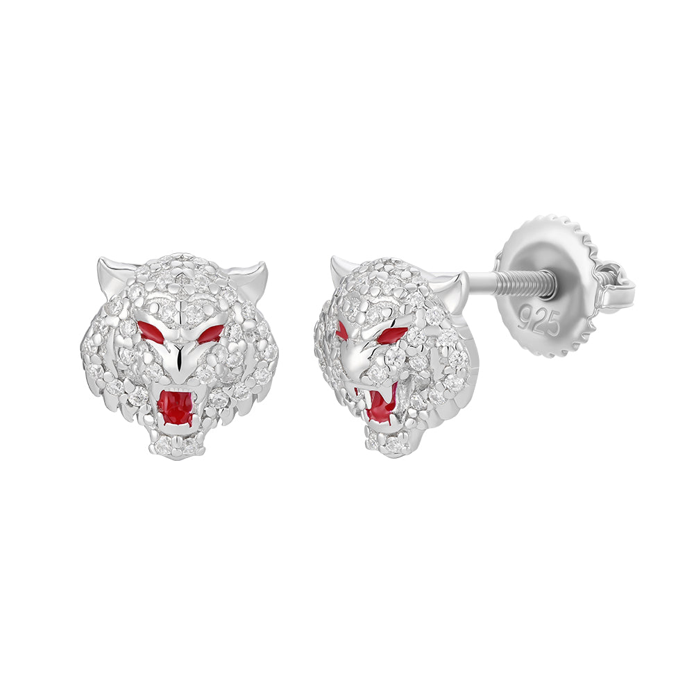 Fierce Tiger Head Diamond-Cut Studs