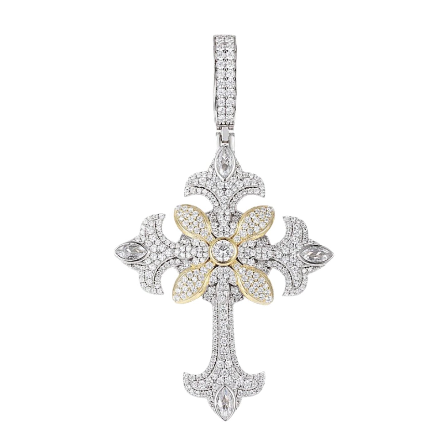 Religious Round Cubic Zirconia Flared Cross Pendant Charm - C400139