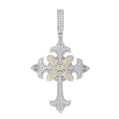 Religious Round Cubic Zirconia Flared Cross Pendant Charm - C400139