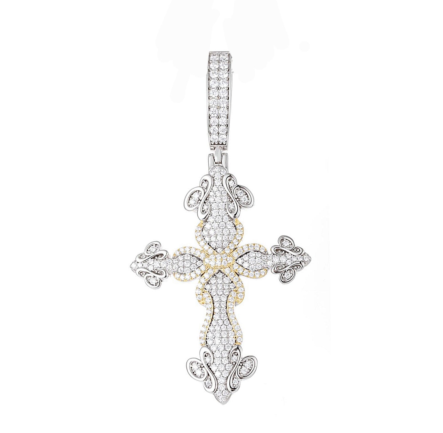 Two Tone 1.45CT Moissanite Sword of Thorns Cross Pendant Charm - M400149-cross