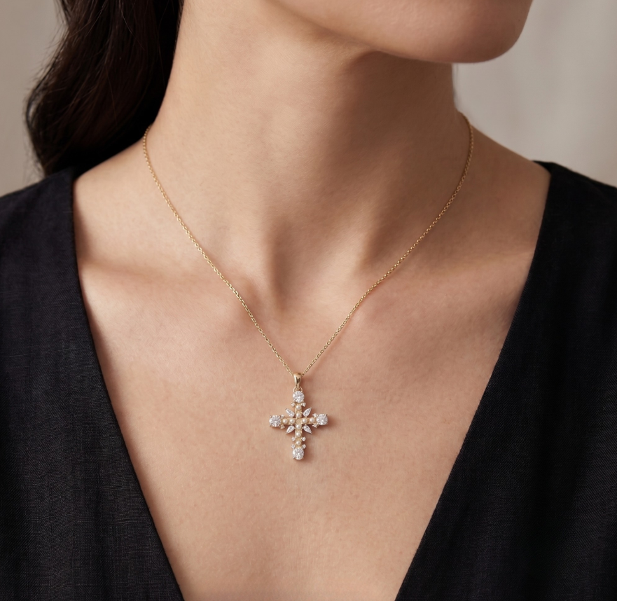 Pearl Cross Charm