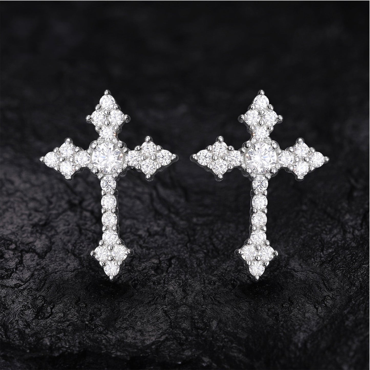 Iced Out Cubic Zirconia 925 Sterling Silver Cross Earrings - C200019