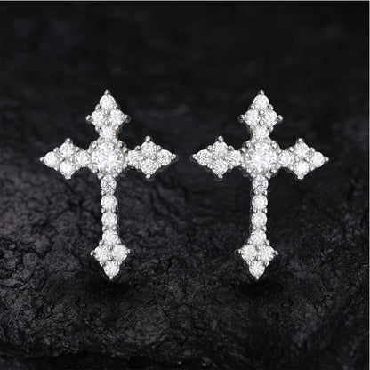 Iced Out Cubic Zirconia 925 Sterling Silver Cross Earrings - C200019