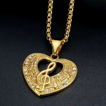 Trendy Stainless Steel Musical Note Heart Pendant Jewelry with Necklace