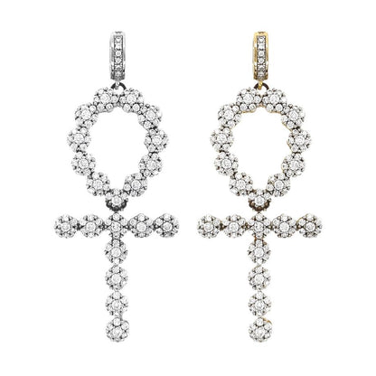 Mens Iced Out Unisex Flower Zirconia Ankh Cross 2.1" Charm Pendan - C424599