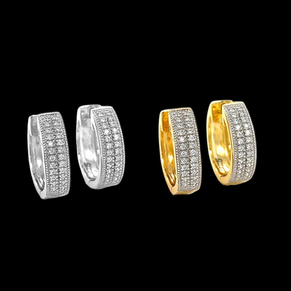 Two Zirconia Raws Sterling Huggie Hoops Earrings - C287289